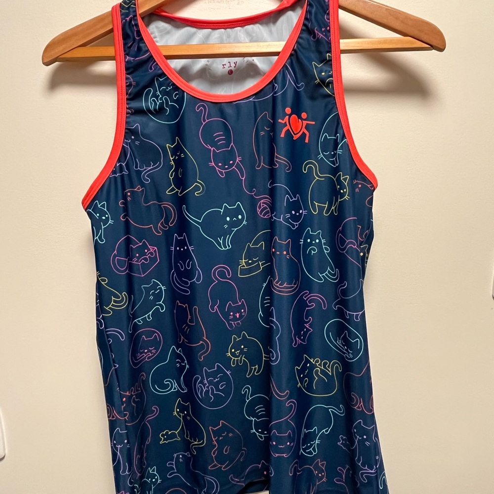 Women's Runners Love Yoga Colorful Cat Print Workout Tank Top - Large
